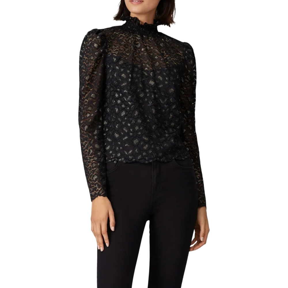 Saylor Annabelle Cheetah  Lace Victorian Blouse Size Small